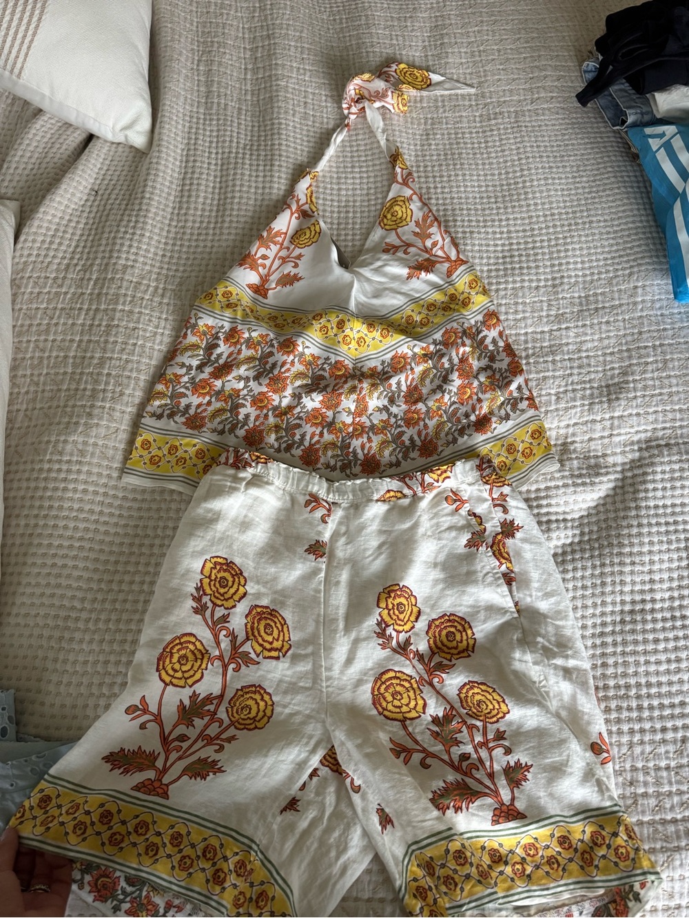J crew linen shorts and silk top halter set